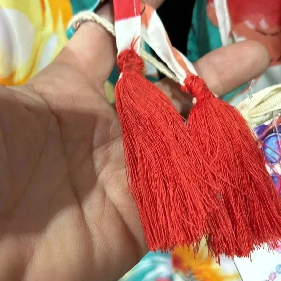 Gypsie Blu Coverup,mid sleeve,open front,tie waist,floral,tassels,One size - Picture 7 of 11